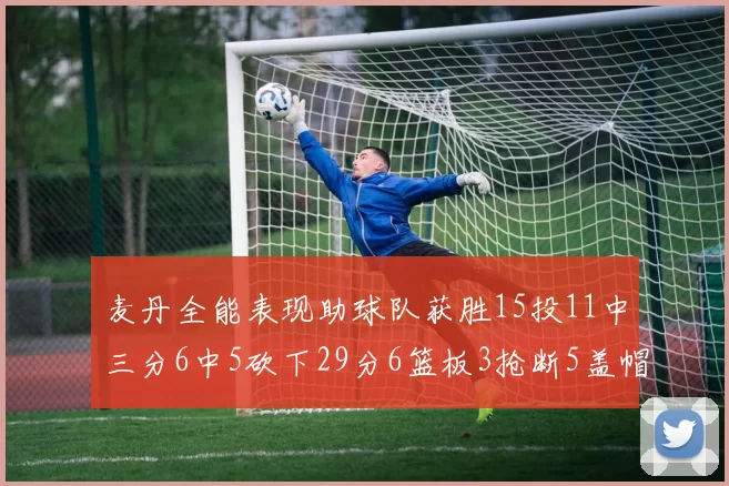 麦丹全能表现助球队获胜15投11中三分6中5砍下29分6篮板3抢断5盖帽